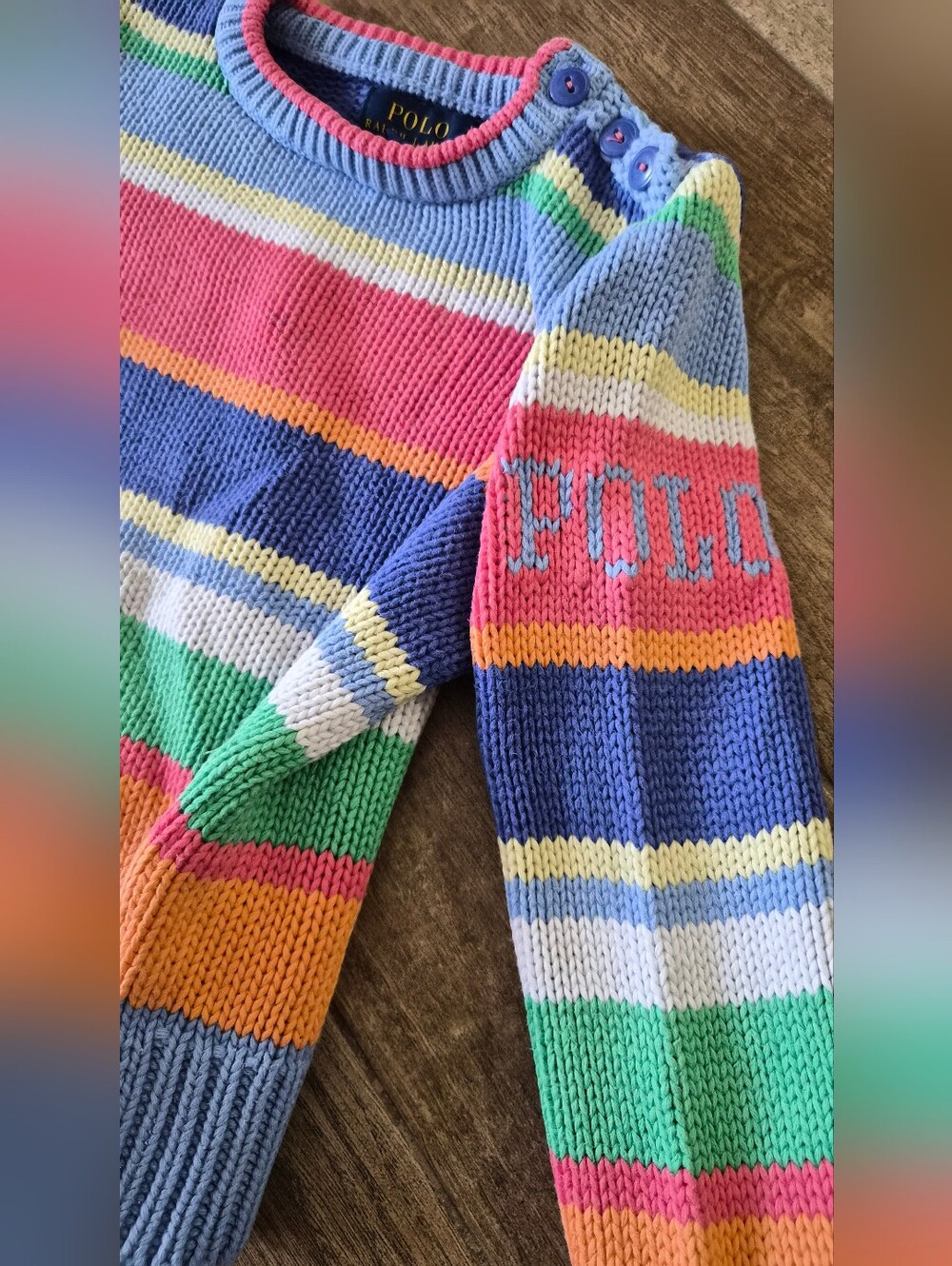 Polo Ralph Lauren Girls Blue Multicolor Striped Knit Long Sleeve Sweater Sz 4/4T - Picture 10 of 10